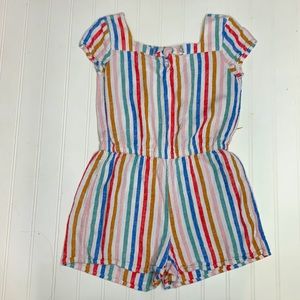 Girl’s Old Navy Sz S 6/7 Navy Romper Linen Stripe Shorts Jumpsuit